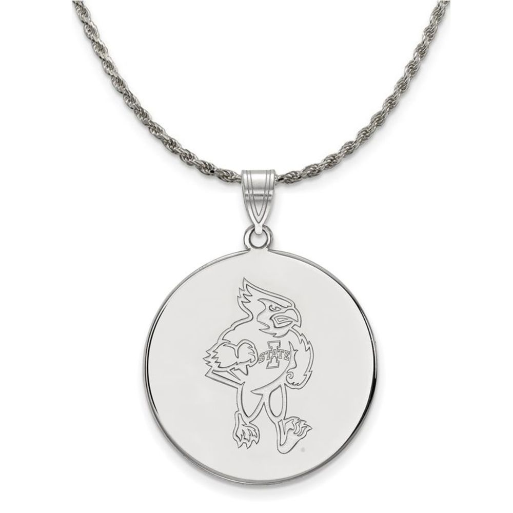 Sterling Silver Iowa State XL Logo Disc Pendant Necklace - 26 In